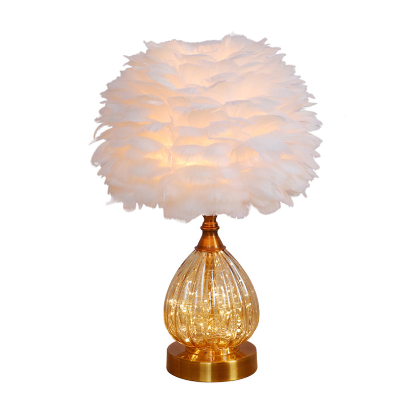 White Global Desk Light Modernist 1 Light Feather Night Table Lamp with Tapered Base Clearhalo 'Lamps' 'Table Lamps' Lighting' 1652017
