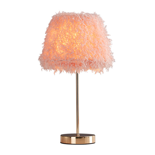 Pink/White Feather Conical Nightstand Lamp Modernist 1-Head Reading Book Light with White/Gold Base Clearhalo 'Lamps' 'Table Lamps' Lighting' 1652021