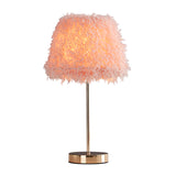 Pink/White Feather Conical Nightstand Lamp Modernist 1-Head Reading Book Light with White/Gold Base Clearhalo 'Lamps' 'Table Lamps' Lighting' 1652021