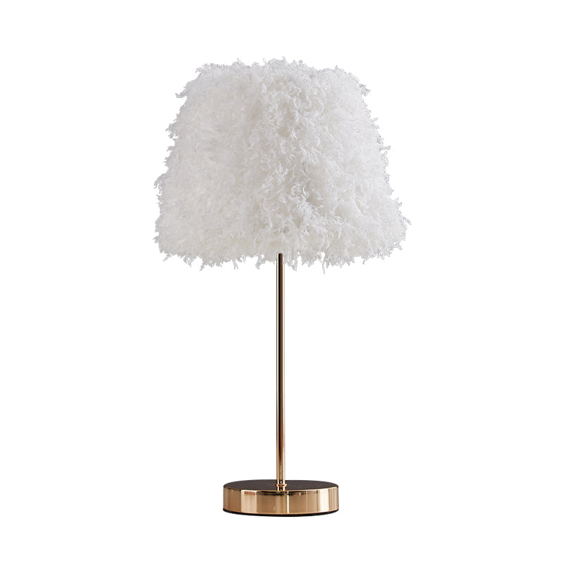 Pink/White Feather Conical Nightstand Lamp Modernist 1-Head Reading Book Light with White/Gold Base Clearhalo 'Lamps' 'Table Lamps' Lighting' 1652026