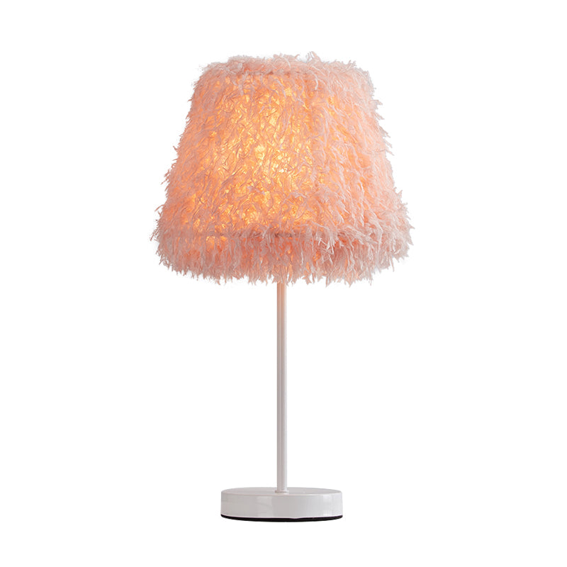 Pink/White Feather Conical Nightstand Lamp Modernist 1-Head Reading Book Light with White/Gold Base Clearhalo 'Lamps' 'Table Lamps' Lighting' 1652030