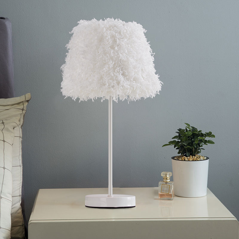 Pink/White Feather Conical Nightstand Lamp Modernist 1-Head Reading Book Light with White/Gold Base White White Clearhalo 'Lamps' 'Table Lamps' Lighting' 1652032