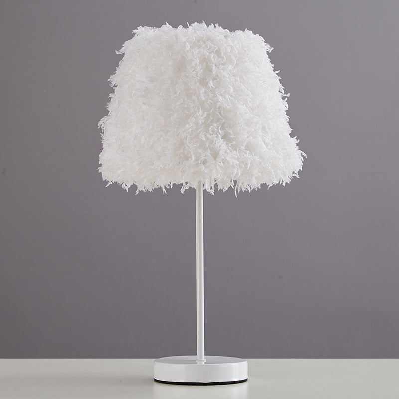 Pink/White Feather Conical Nightstand Lamp Modernist 1-Head Reading Book Light with White/Gold Base Clearhalo 'Lamps' 'Table Lamps' Lighting' 1652034