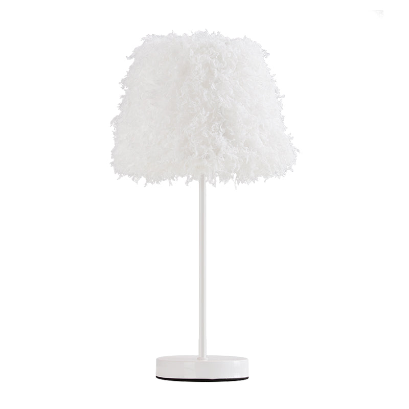 Pink/White Feather Conical Nightstand Lamp Modernist 1-Head Reading Book Light with White/Gold Base Clearhalo 'Lamps' 'Table Lamps' Lighting' 1652035