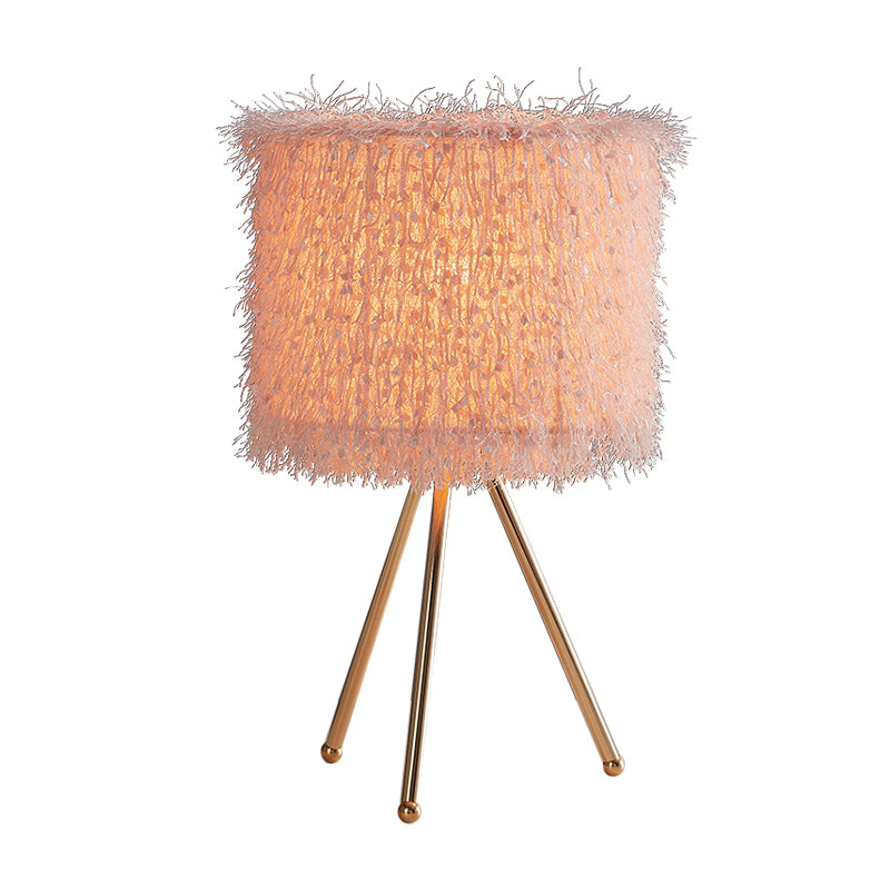 Fabric Drum Shade Table Light Modernist 1 Light White/Pink Desk Lamp with Tripod Base Clearhalo 'Lamps' 'Table Lamps' Lighting' 1652038
