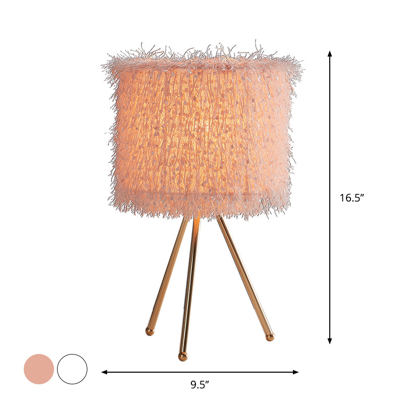 Fabric Drum Shade Table Light Modernist 1 Light White/Pink Desk Lamp with Tripod Base Clearhalo 'Lamps' 'Table Lamps' Lighting' 1652039