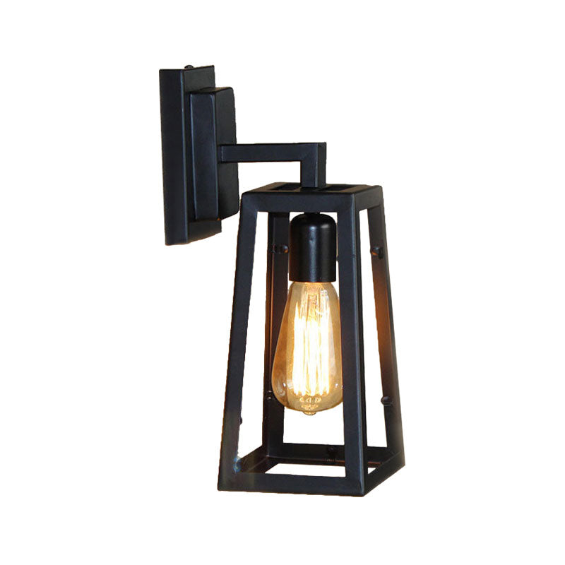 1 Bulb Trapezoid Cage Wall Lamp Industrial Stylish Matte Black Metallic Wall Mount Light for Living Room Clearhalo 'Art deco wall lights' 'Cast Iron' 'Glass' 'Industrial wall lights' 'Industrial' 'Middle century wall lights' 'Modern' 'Rustic wall lights' 'Tiffany' 'Traditional wall lights' 'Wall Lamps & Sconces' 'Wall Lights' Lighting' 165204