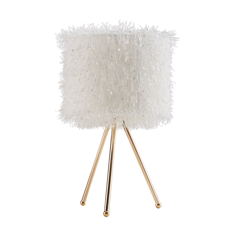 Fabric Drum Shade Table Light Modernist 1 Light White/Pink Desk Lamp with Tripod Base Clearhalo 'Lamps' 'Table Lamps' Lighting' 1652043