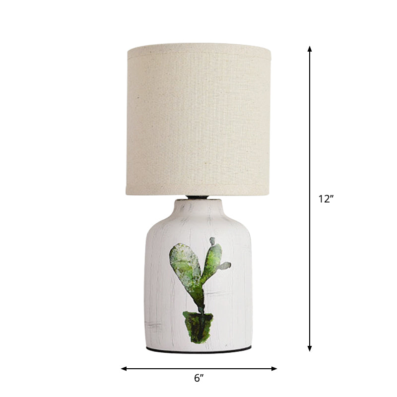 Cylinder Desk Lamp Modernist Paper 1-Light White Table Light with Ceramic Base and Cactus Pattern Clearhalo 'Lamps' 'Table Lamps' Lighting' 1652047