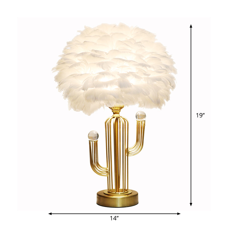 Dome Feather Desk Lamp Nordic 1-Head White Table Light with Metal Base and Clear Crystal Orbit Decor Clearhalo 'Lamps' 'Table Lamps' Lighting' 1652051