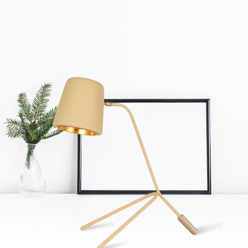Pink/Yellow/Green Finish Cone Desk Light Macaron 1 Light Metal Tripod Reading Lamp for Bedroom Clearhalo 'Lamps' 'Table Lamps' Lighting' 1652062