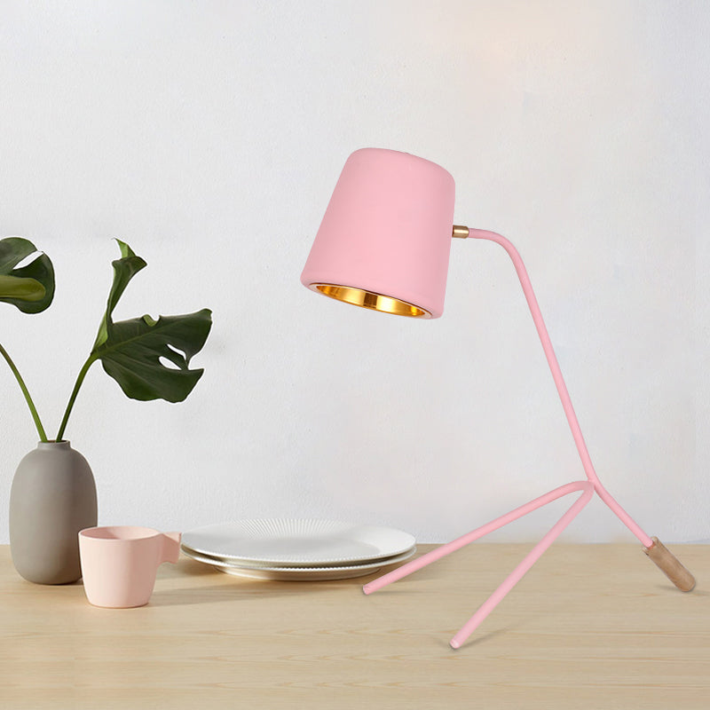 Pink/Yellow/Green Finish Cone Desk Light Macaron 1 Light Metal Tripod Reading Lamp for Bedroom Pink Clearhalo 'Lamps' 'Table Lamps' Lighting' 1652064