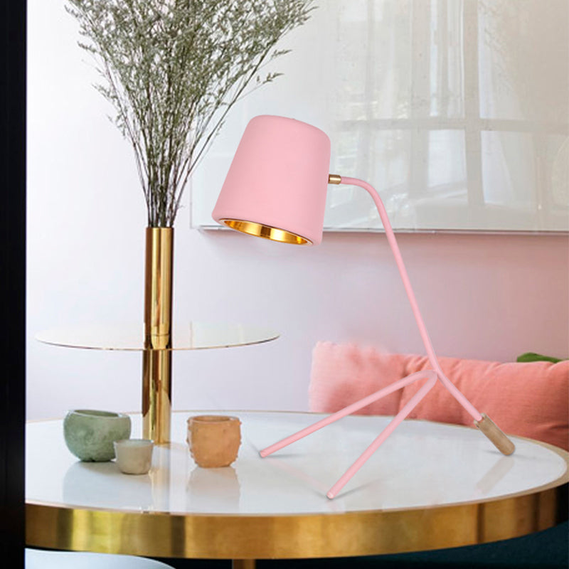 Pink/Yellow/Green Finish Cone Desk Light Macaron 1 Light Metal Tripod Reading Lamp for Bedroom Clearhalo 'Lamps' 'Table Lamps' Lighting' 1652065