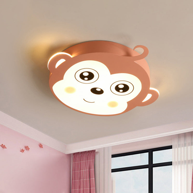 Pink/Coffee Monkey Close to Ceiling Lamp Cartoon LED Metallic Flush Mount Fixture for Children Room - Pink - Clearhalo - 'Ceiling Lights' - 'Close To Ceiling Lights' - 'Close to ceiling' - 'Flush mount' - Lighting' - 1652069
