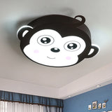 Pink/Coffee Monkey Close to Ceiling Lamp Cartoon LED Metallic Flush Mount Fixture for Children Room - Coffee - Clearhalo - 'Ceiling Lights' - 'Close To Ceiling Lights' - 'Close to ceiling' - 'Flush mount' - Lighting' - 1652072
