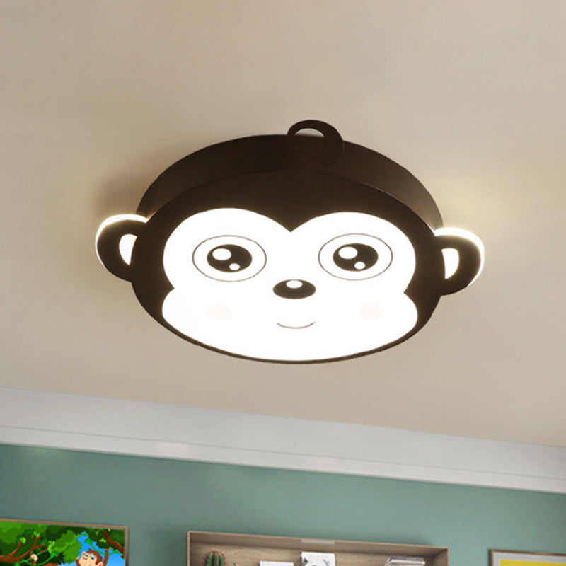 Pink/Coffee Monkey Close to Ceiling Lamp Cartoon LED Metallic Flush Mount Fixture for Children Room - Clearhalo - 'Ceiling Lights' - 'Close To Ceiling Lights' - 'Close to ceiling' - 'Flush mount' - Lighting' - 1652073