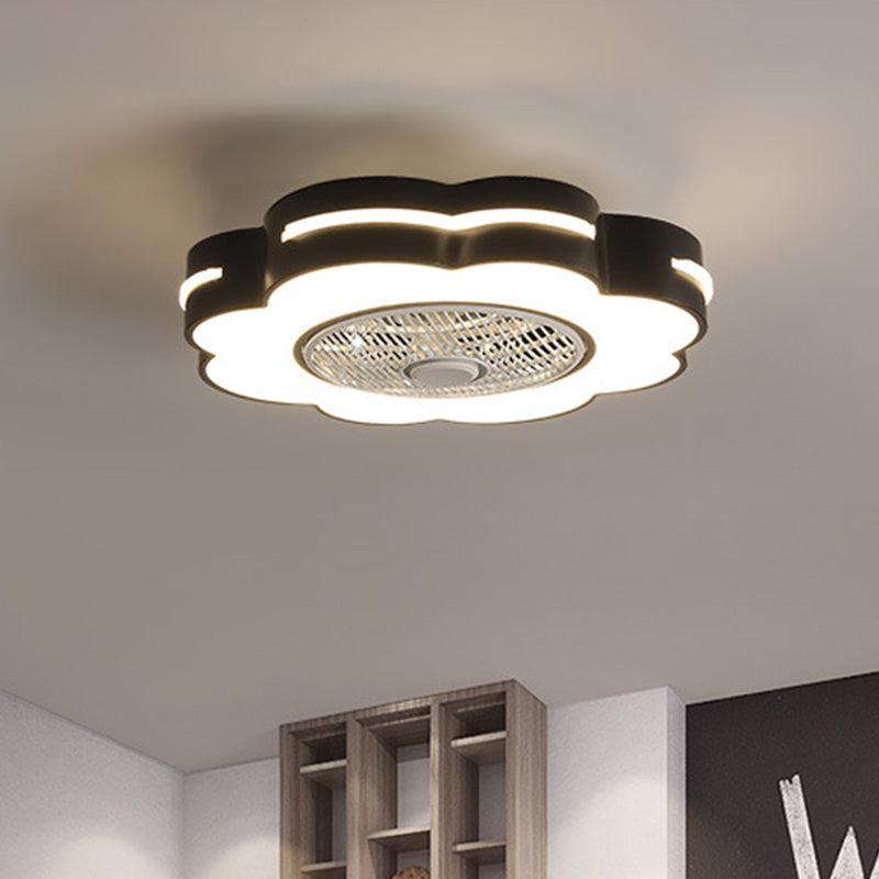 Flower LED Semi Flush Mount Fixture Minimal Acrylic White/Black/Pink Ceiling Fan Lighting for Bedroom, 23" Wide Clearhalo 'Ceiling Fans with Lights' 'Ceiling Fans' 'Kids Ceiling Fans' 'Kids' Lighting' 1652094