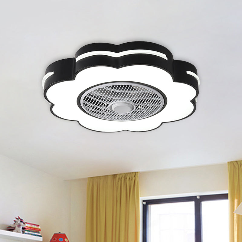 Flower LED Semi Flush Mount Fixture Minimal Acrylic White/Black/Pink Ceiling Fan Lighting for Bedroom, 23" Wide Black Clearhalo 'Ceiling Fans with Lights' 'Ceiling Fans' 'Kids Ceiling Fans' 'Kids' Lighting' 1652095