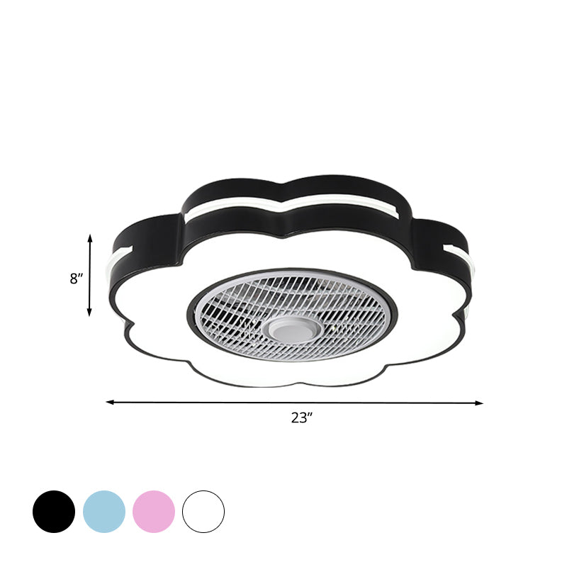 Flower LED Semi Flush Mount Fixture Minimal Acrylic White/Black/Pink Ceiling Fan Lighting for Bedroom, 23" Wide Clearhalo 'Ceiling Fans with Lights' 'Ceiling Fans' 'Kids Ceiling Fans' 'Kids' Lighting' 1652097