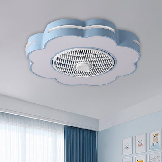 Flower LED Semi Flush Mount Fixture Minimal Acrylic White/Black/Pink Ceiling Fan Lighting for Bedroom, 23" Wide Blue Clearhalo 'Ceiling Fans with Lights' 'Ceiling Fans' 'Kids Ceiling Fans' 'Kids' Lighting' 1652098