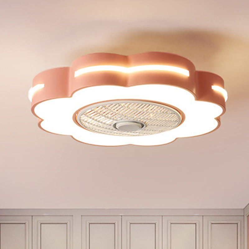 Flower LED Semi Flush Mount Fixture Minimal Acrylic White/Black/Pink Ceiling Fan Lighting for Bedroom, 23" Wide Pink Clearhalo 'Ceiling Fans with Lights' 'Ceiling Fans' 'Kids Ceiling Fans' 'Kids' Lighting' 1652102