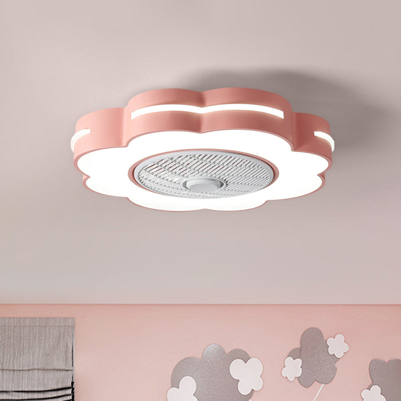 Flower LED Semi Flush Mount Fixture Minimal Acrylic White/Black/Pink Ceiling Fan Lighting for Bedroom, 23" Wide Clearhalo 'Ceiling Fans with Lights' 'Ceiling Fans' 'Kids Ceiling Fans' 'Kids' Lighting' 1652103