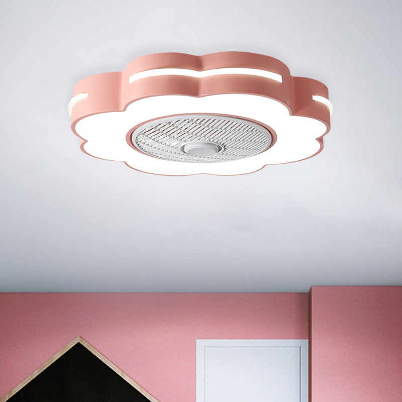 Flower LED Semi Flush Mount Fixture Minimal Acrylic White/Black/Pink Ceiling Fan Lighting for Bedroom, 23" Wide Clearhalo 'Ceiling Fans with Lights' 'Ceiling Fans' 'Kids Ceiling Fans' 'Kids' Lighting' 1652104