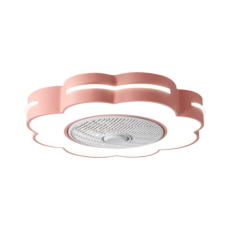 Flower LED Semi Flush Mount Fixture Minimal Acrylic White/Black/Pink Ceiling Fan Lighting for Bedroom, 23" Wide Clearhalo 'Ceiling Fans with Lights' 'Ceiling Fans' 'Kids Ceiling Fans' 'Kids' Lighting' 1652105