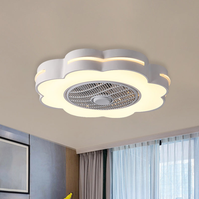 Flower LED Semi Flush Mount Fixture Minimal Acrylic White/Black/Pink Ceiling Fan Lighting for Bedroom, 23" Wide Clearhalo 'Ceiling Fans with Lights' 'Ceiling Fans' 'Kids Ceiling Fans' 'Kids' Lighting' 1652108