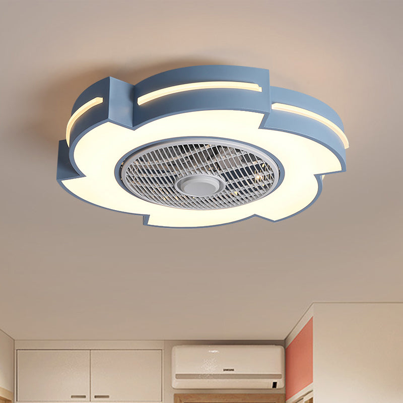 21.5" Wide Windmill LED Ceiling Fan Lamp Minimalist Acrylic White/Black/Blue Semi Flushmount Lighting Blue Clearhalo 'Ceiling Fans with Lights' 'Ceiling Fans' 'Modern Ceiling Fans' 'Modern' Lighting' 1652114