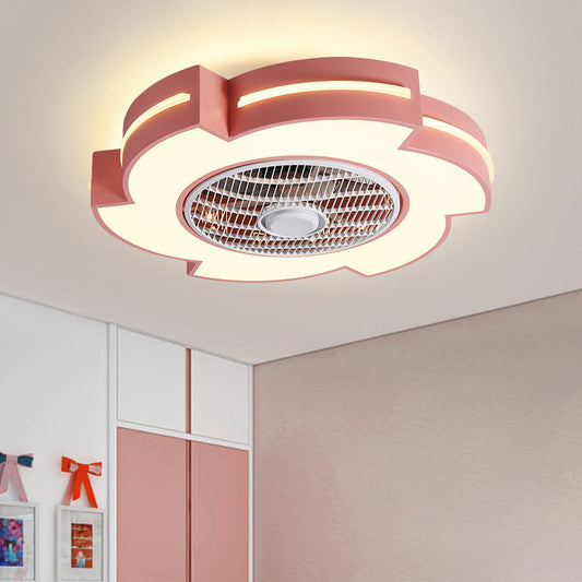 21.5" Wide Windmill LED Ceiling Fan Lamp Minimalist Acrylic White/Black/Blue Semi Flushmount Lighting Pink Clearhalo 'Ceiling Fans with Lights' 'Ceiling Fans' 'Modern Ceiling Fans' 'Modern' Lighting' 1652118