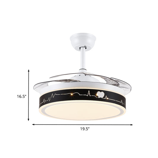 Circle Semi Flush Mounted Lamp Nordic Metallic 19" Wide LED Black-White Hanging Fan Lighting with 4 Clear Blades Clearhalo 'Ceiling Fans with Lights' 'Ceiling Fans' 'Modern Ceiling Fans' 'Modern' Lighting' 1652129