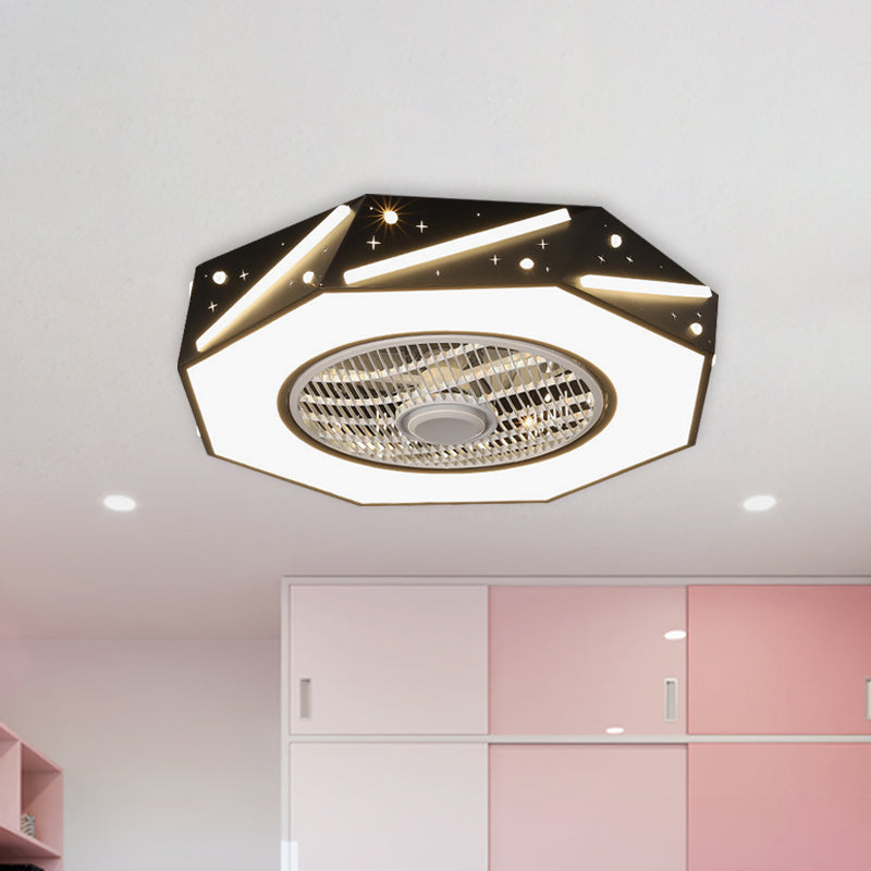 Geometric Shaped Ceiling Fan Lighting Nordic Acrylic 21.5" Wide LED White/Black/Pink Semi Flushmount Lamp Clearhalo 'Ceiling Fans with Lights' 'Ceiling Fans' 'Kids Ceiling Fans' 'Kids' Lighting' 1652146