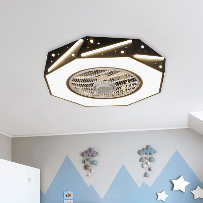 Geometric Shaped Ceiling Fan Lighting Nordic Acrylic 21.5" Wide LED White/Black/Pink Semi Flushmount Lamp Black Clearhalo 'Ceiling Fans with Lights' 'Ceiling Fans' 'Kids Ceiling Fans' 'Kids' Lighting' 1652147