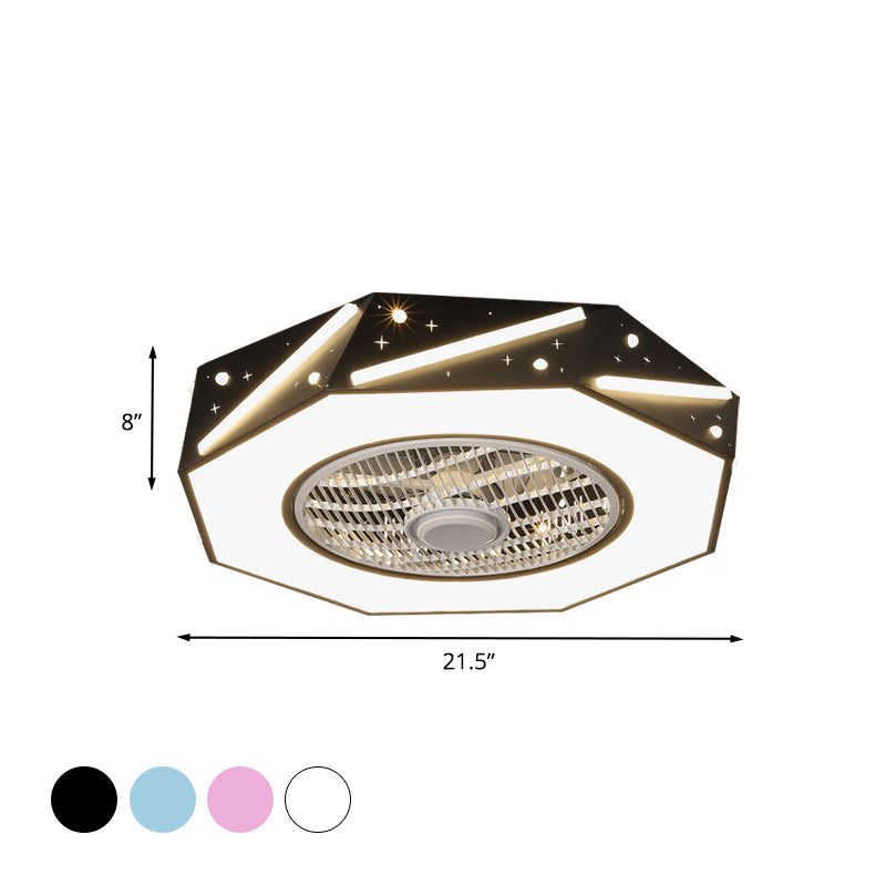 Geometric Shaped Ceiling Fan Lighting Nordic Acrylic 21.5" Wide LED White/Black/Pink Semi Flushmount Lamp Clearhalo 'Ceiling Fans with Lights' 'Ceiling Fans' 'Kids Ceiling Fans' 'Kids' Lighting' 1652149