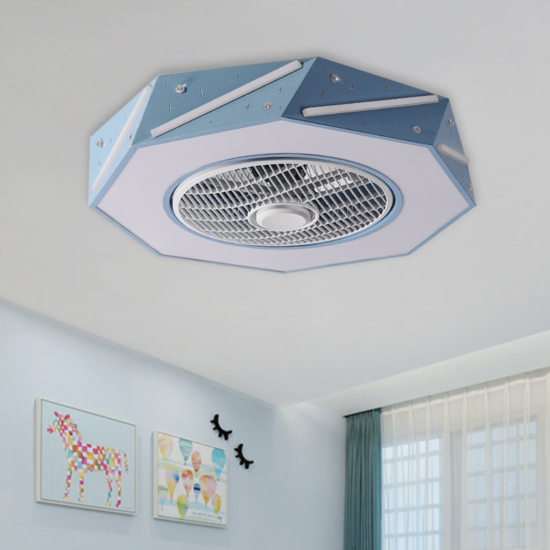 Geometric Shaped Ceiling Fan Lighting Nordic Acrylic 21.5" Wide LED White/Black/Pink Semi Flushmount Lamp Blue Clearhalo 'Ceiling Fans with Lights' 'Ceiling Fans' 'Kids Ceiling Fans' 'Kids' Lighting' 1652150