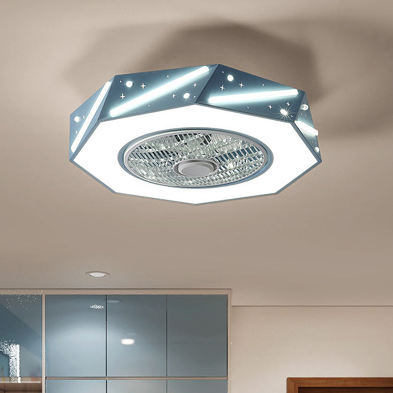 Geometric Shaped Ceiling Fan Lighting Nordic Acrylic 21.5" Wide LED White/Black/Pink Semi Flushmount Lamp Clearhalo 'Ceiling Fans with Lights' 'Ceiling Fans' 'Kids Ceiling Fans' 'Kids' Lighting' 1652151