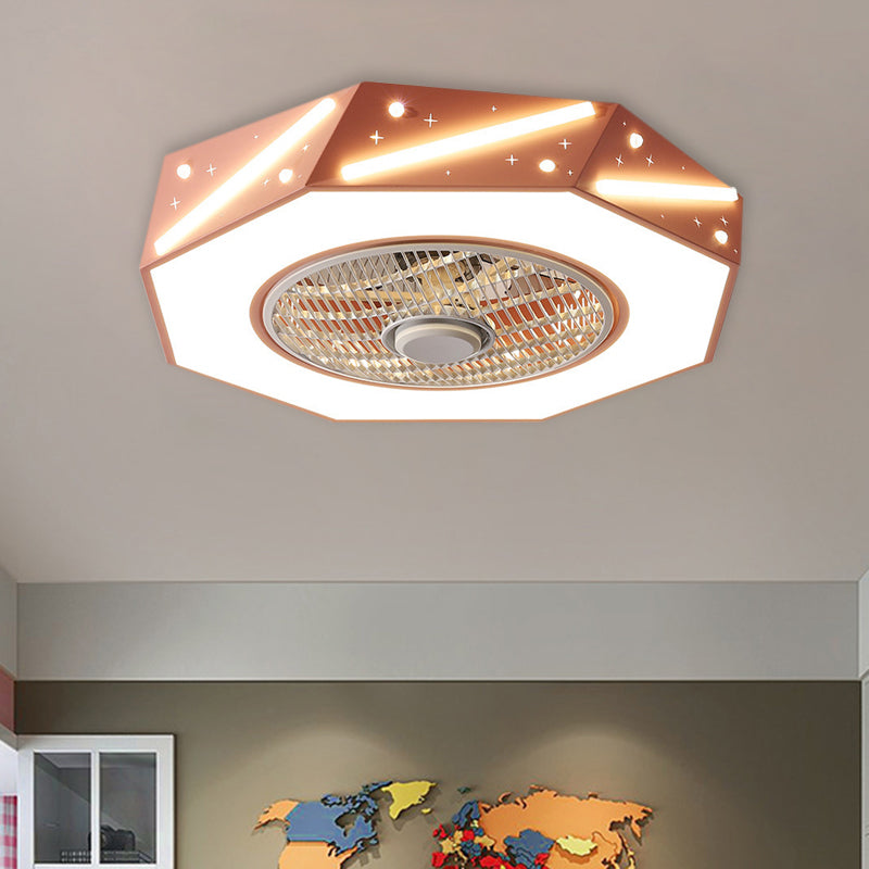 Geometric Shaped Ceiling Fan Lighting Nordic Acrylic 21.5" Wide LED White/Black/Pink Semi Flushmount Lamp Pink Clearhalo 'Ceiling Fans with Lights' 'Ceiling Fans' 'Kids Ceiling Fans' 'Kids' Lighting' 1652154
