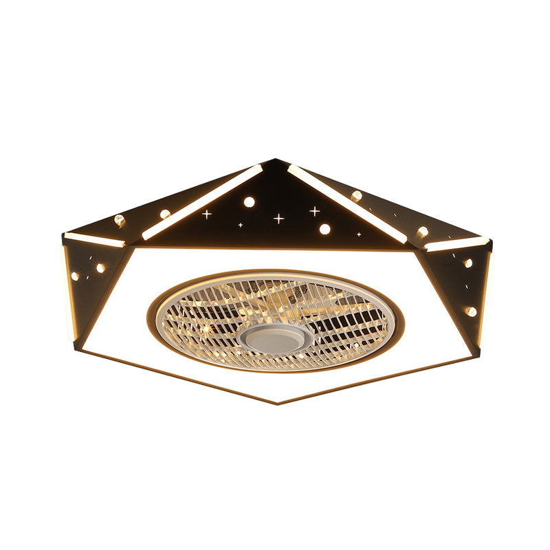 Faceted Pentagonal LED Semi Flush Light Modern Metal White/Black/Pink Ceiling Fan Lamp for Children Room, 21.5" Wide Clearhalo 'Ceiling Fans with Lights' 'Ceiling Fans' 'Kids Ceiling Fans' 'Kids' Lighting' 1652164