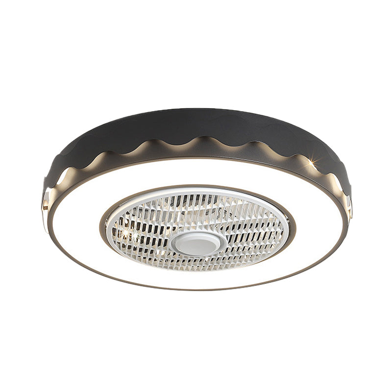 Circular Semi Flush Mount Fixture Creative Metal 23" Dia LED White/Black/Pink Ceiling Fan Lighting with Wavy Edge for Bedroom Clearhalo 'Ceiling Fans with Lights' 'Ceiling Fans' 'Modern Ceiling Fans' 'Modern' Lighting' 1652180