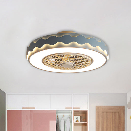 Circular Semi Flush Mount Fixture Creative Metal 23" Dia LED White/Black/Pink Ceiling Fan Lighting with Wavy Edge for Bedroom Clearhalo 'Ceiling Fans with Lights' 'Ceiling Fans' 'Modern Ceiling Fans' 'Modern' Lighting' 1652184