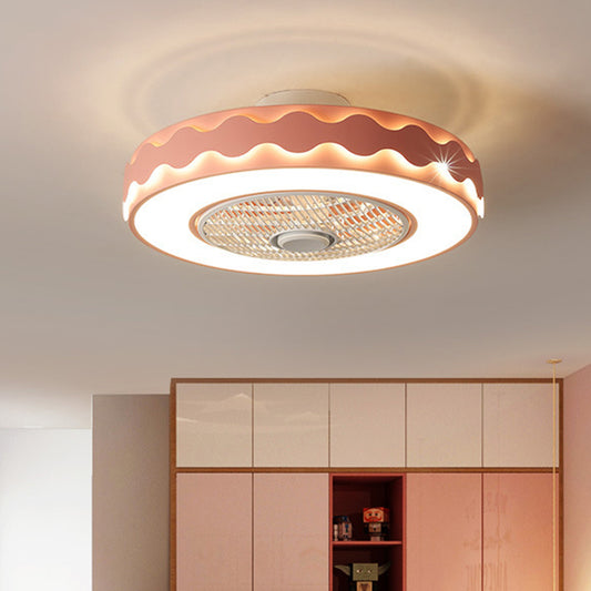 Circular Semi Flush Mount Fixture Creative Metal 23" Dia LED White/Black/Pink Ceiling Fan Lighting with Wavy Edge for Bedroom Clearhalo 'Ceiling Fans with Lights' 'Ceiling Fans' 'Modern Ceiling Fans' 'Modern' Lighting' 1652187