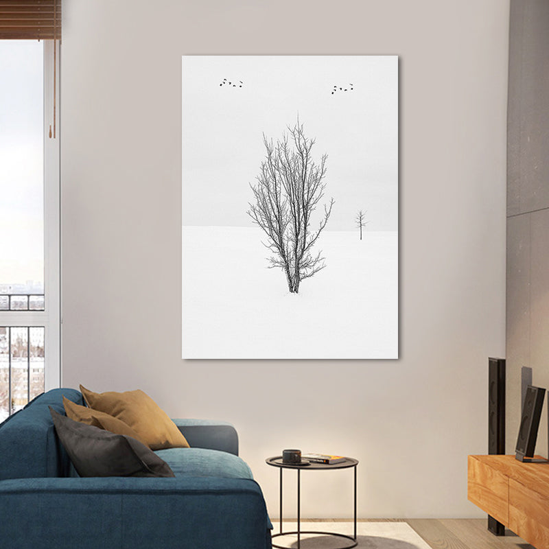 Photography Minimalistic Canvas Wall Art with Bird and Tree Scenery, Light Color Clearhalo 'Art Gallery' 'Canvas Art' 'Contemporary Art Gallery' 'Modern' Arts' 1652205