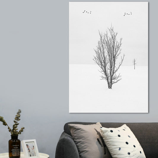 Photography Minimalistic Canvas Wall Art with Bird and Tree Scenery, Light Color Clearhalo 'Art Gallery' 'Canvas Art' 'Contemporary Art Gallery' 'Modern' Arts' 1652206