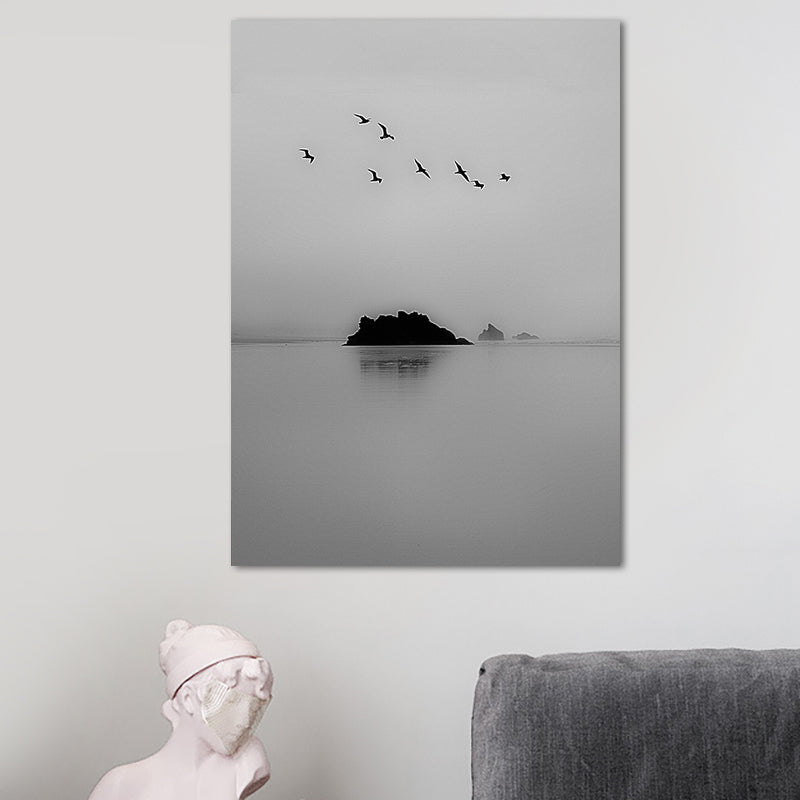 Photography Minimalistic Canvas Wall Art with Bird and Tree Scenery, Light Color Grey Clearhalo 'Art Gallery' 'Canvas Art' 'Contemporary Art Gallery' 'Modern' Arts' 1652211