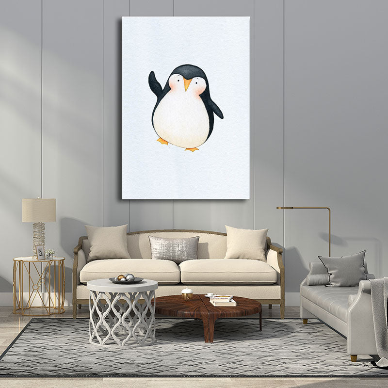 Textured White Wall Art Decor Modernist Cute Penguin Wrapped Canvas for Children Bedroom White Design 1 Clearhalo 'Art Gallery' 'Canvas Art' 'Kids' Arts' 1652216