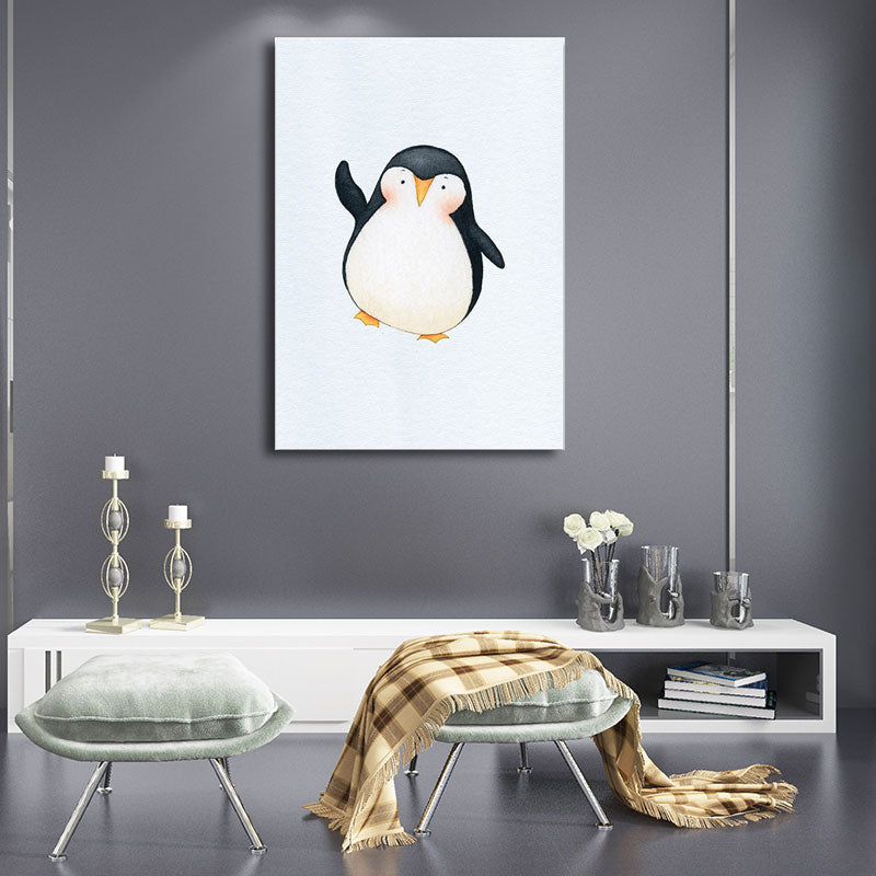 Textured White Wall Art Decor Modernist Cute Penguin Wrapped Canvas for Children Bedroom Clearhalo 'Art Gallery' 'Canvas Art' 'Kids' Arts' 1652217