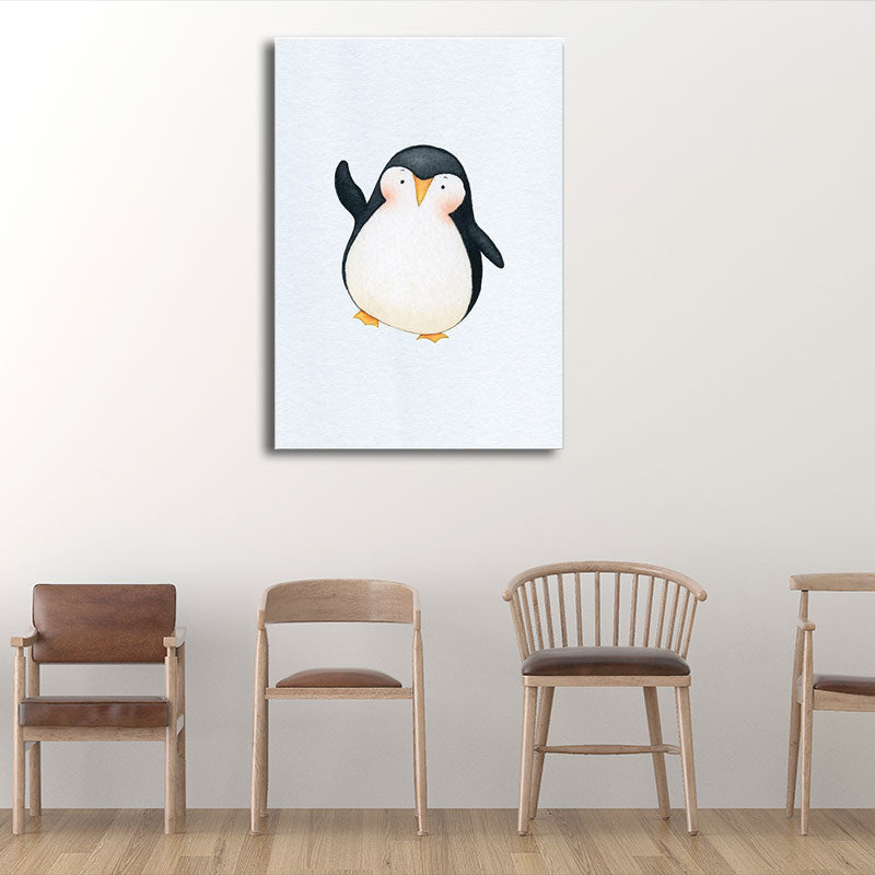 Textured White Wall Art Decor Modernist Cute Penguin Wrapped Canvas for Children Bedroom Clearhalo 'Art Gallery' 'Canvas Art' 'Kids' Arts' 1652218