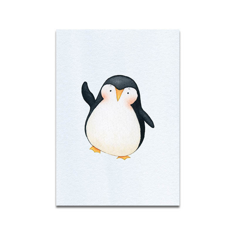 Textured White Wall Art Decor Modernist Cute Penguin Wrapped Canvas for Children Bedroom Clearhalo 'Art Gallery' 'Canvas Art' 'Kids' Arts' 1652219