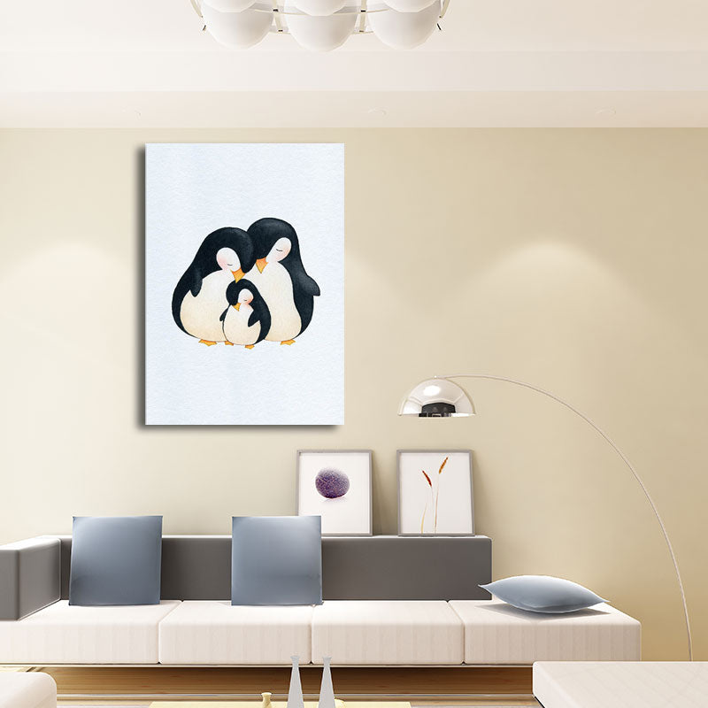 Textured White Wall Art Decor Modernist Cute Penguin Wrapped Canvas for Children Bedroom White Design 2 Clearhalo 'Art Gallery' 'Canvas Art' 'Kids' Arts' 1652225